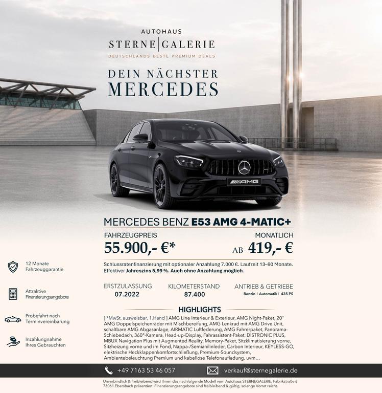 MercedesBenz E 53 AMG PANOMEMORYBURMESTER360MUTIBEAM 2022