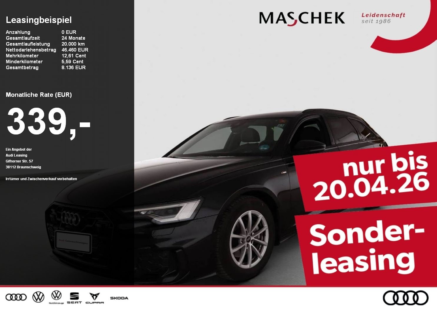 Audi A6 Avant S line 40 TDI bis 20.04.! Matrix BlackE