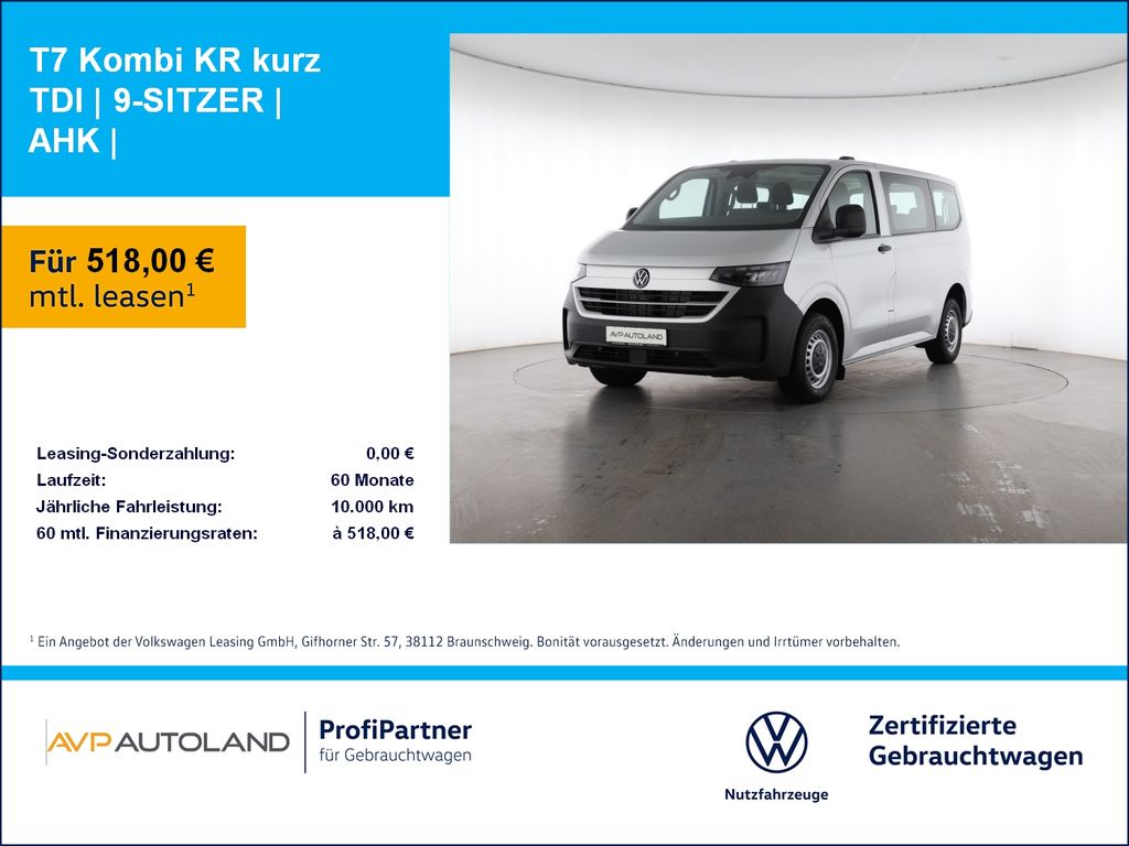 Volkswagen T7 Kombi KR kurz TDI | 9-SITZER | AHK |