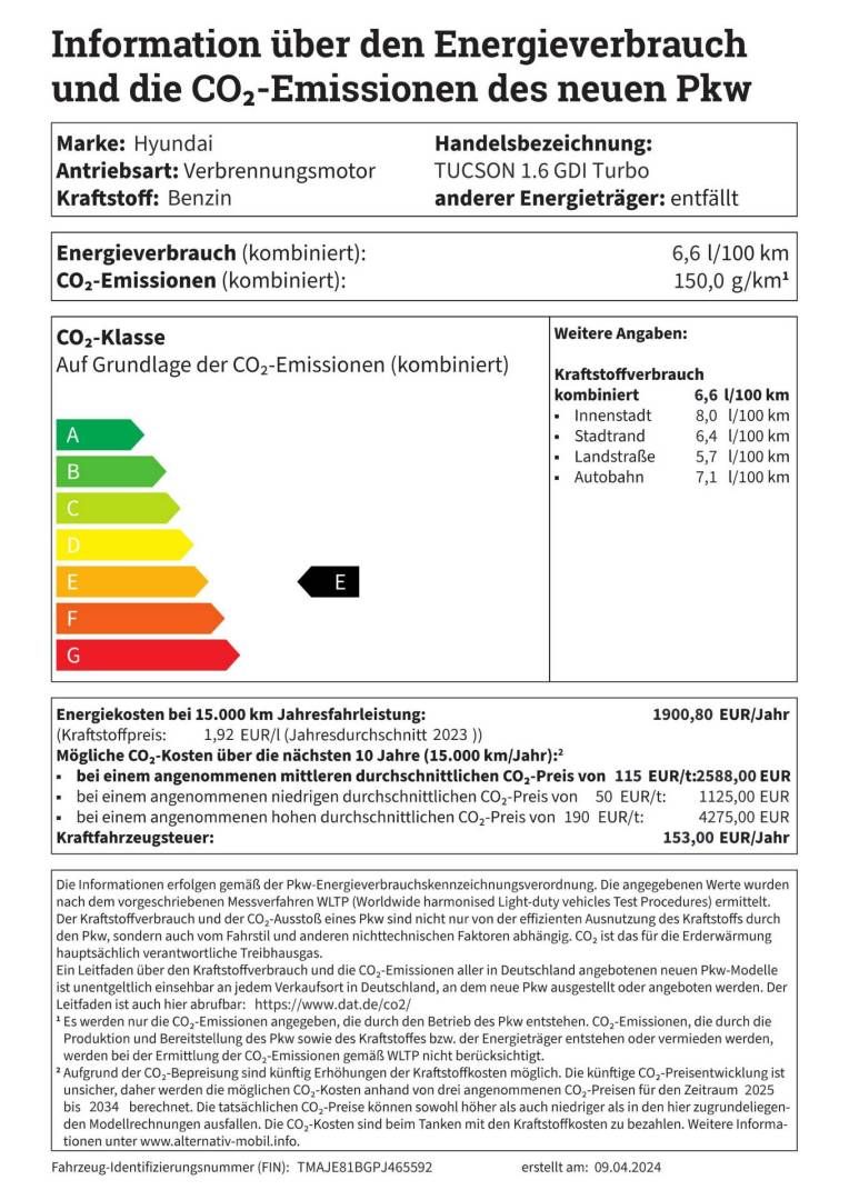 Fahrzeugabbildung Hyundai TUCSON 1.6 GDI Turbo 150PS (+48V) 7-DCT 2WD TREN