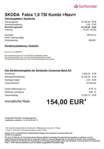 Fahrzeugabbildung Skoda Fabia 1,0 TSI Kombi >NAVI/Einparh/SmartLink<