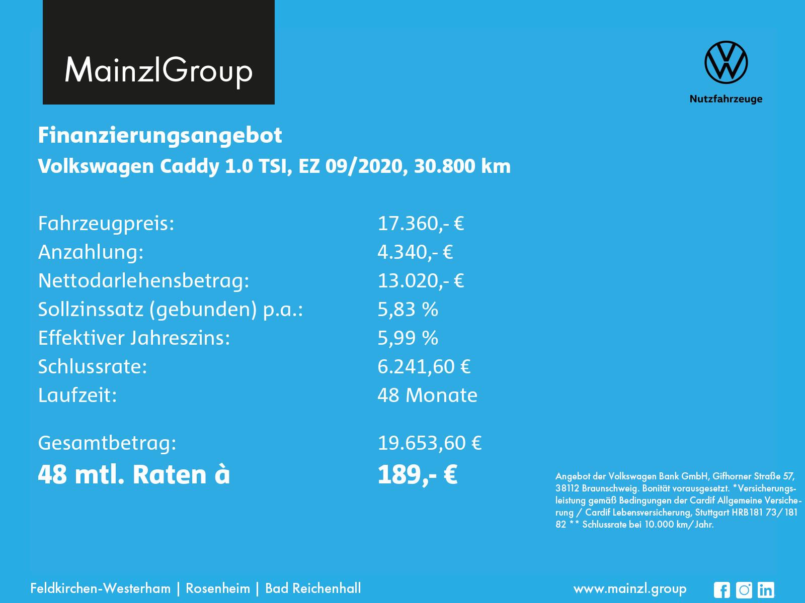 Volkswagen Caddy Kombi 1.0 TSI Anhängerkupplung Tempomat