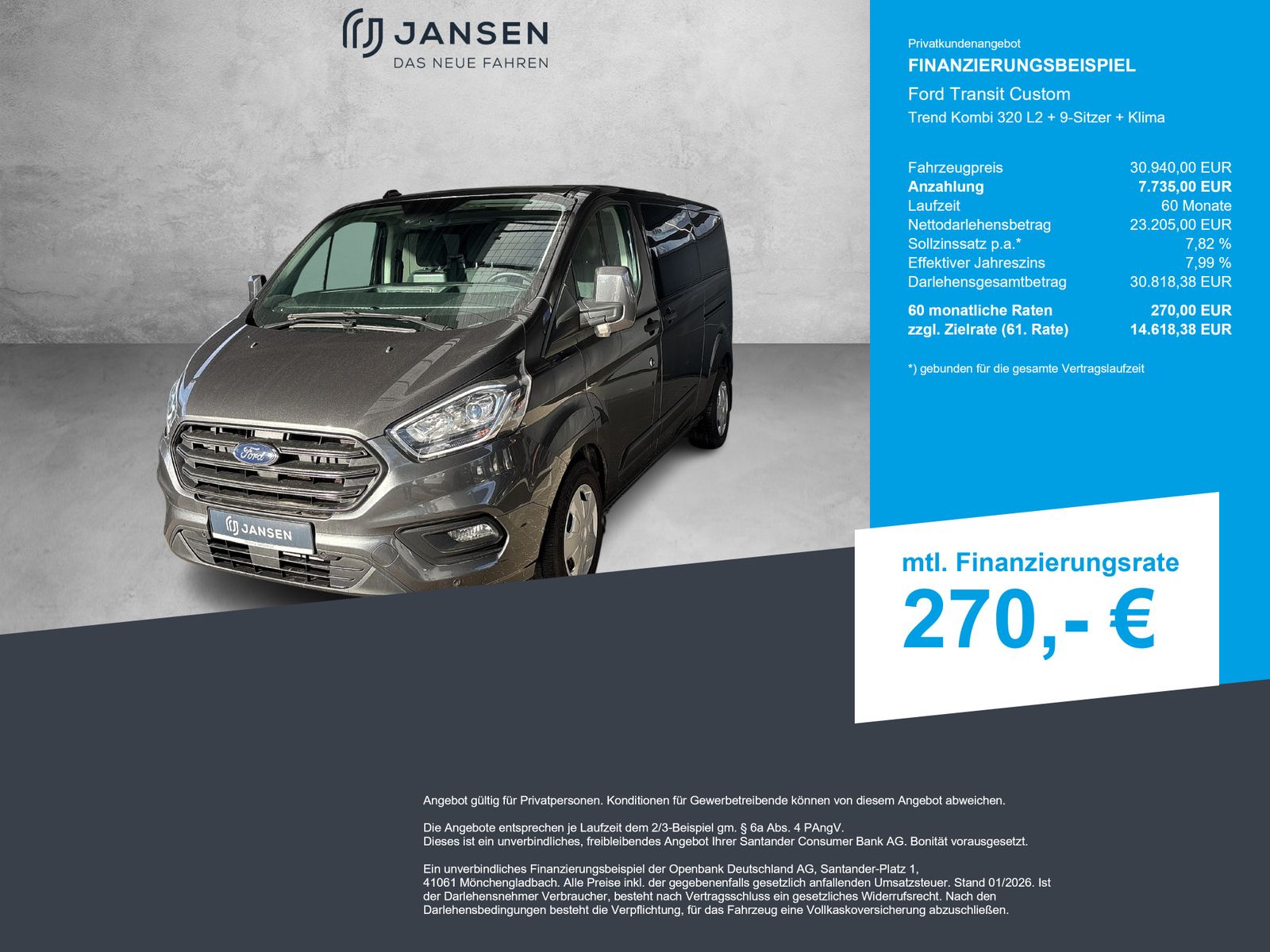 Ford Transit Custom Trend Kombi 320 L2 + 9-Sitzer + K