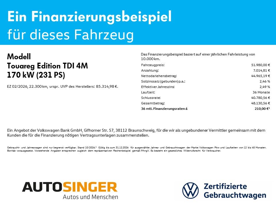 Volkswagen Touareg Edition TDI 4M AHK LEDER LUFTF CAM NAV foto 2