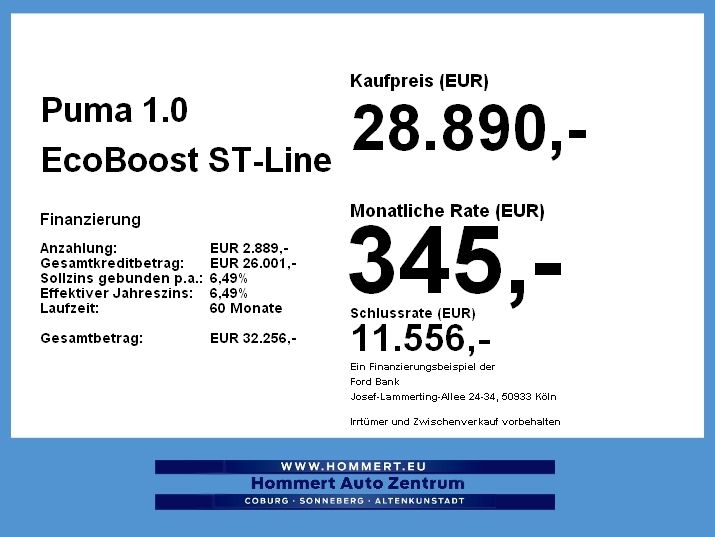 Ford Puma 1.0 EcoBoost ST-Line X Panorama-Schiebedach