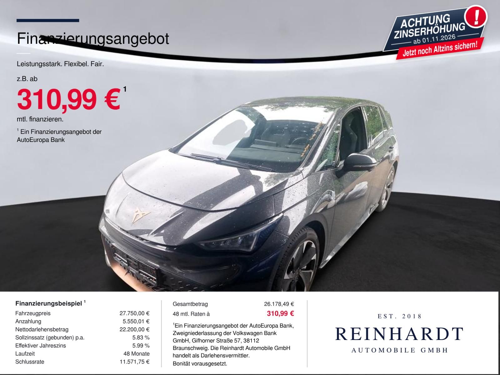 Cupra BORN 170KW BLACK 19Z/LED/ACC/360°/TOTW/NAVI/DAB+