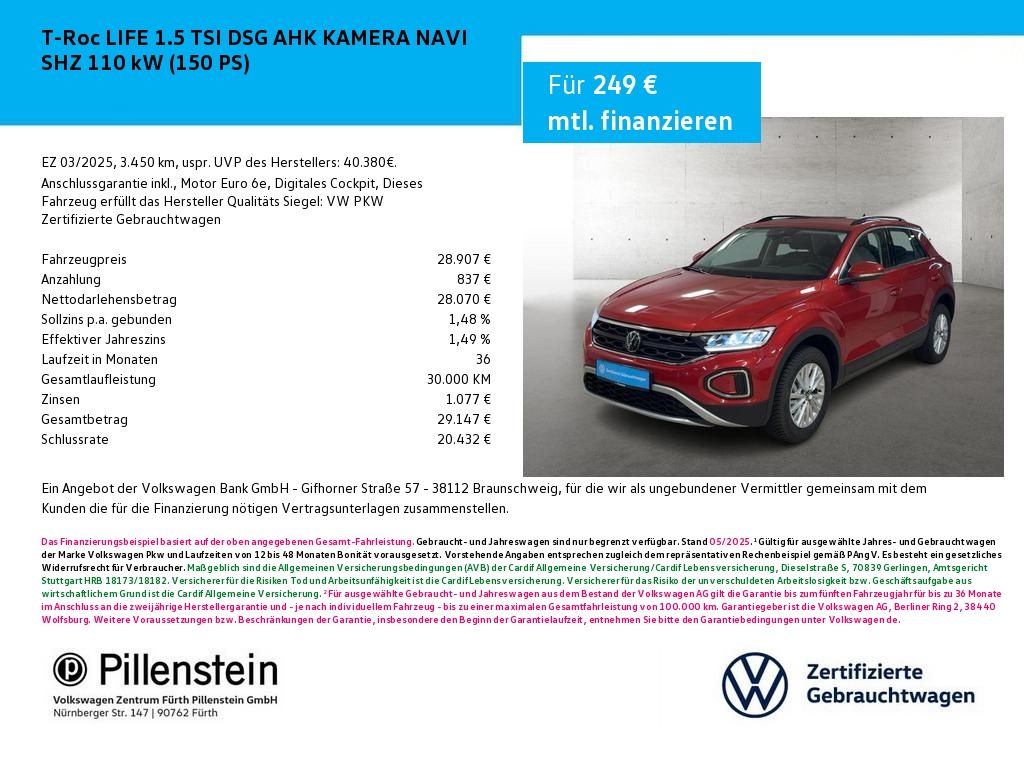 T-Roc LIFE 1.5 TSI DSG AHK KAMERA NAVI SHZ
