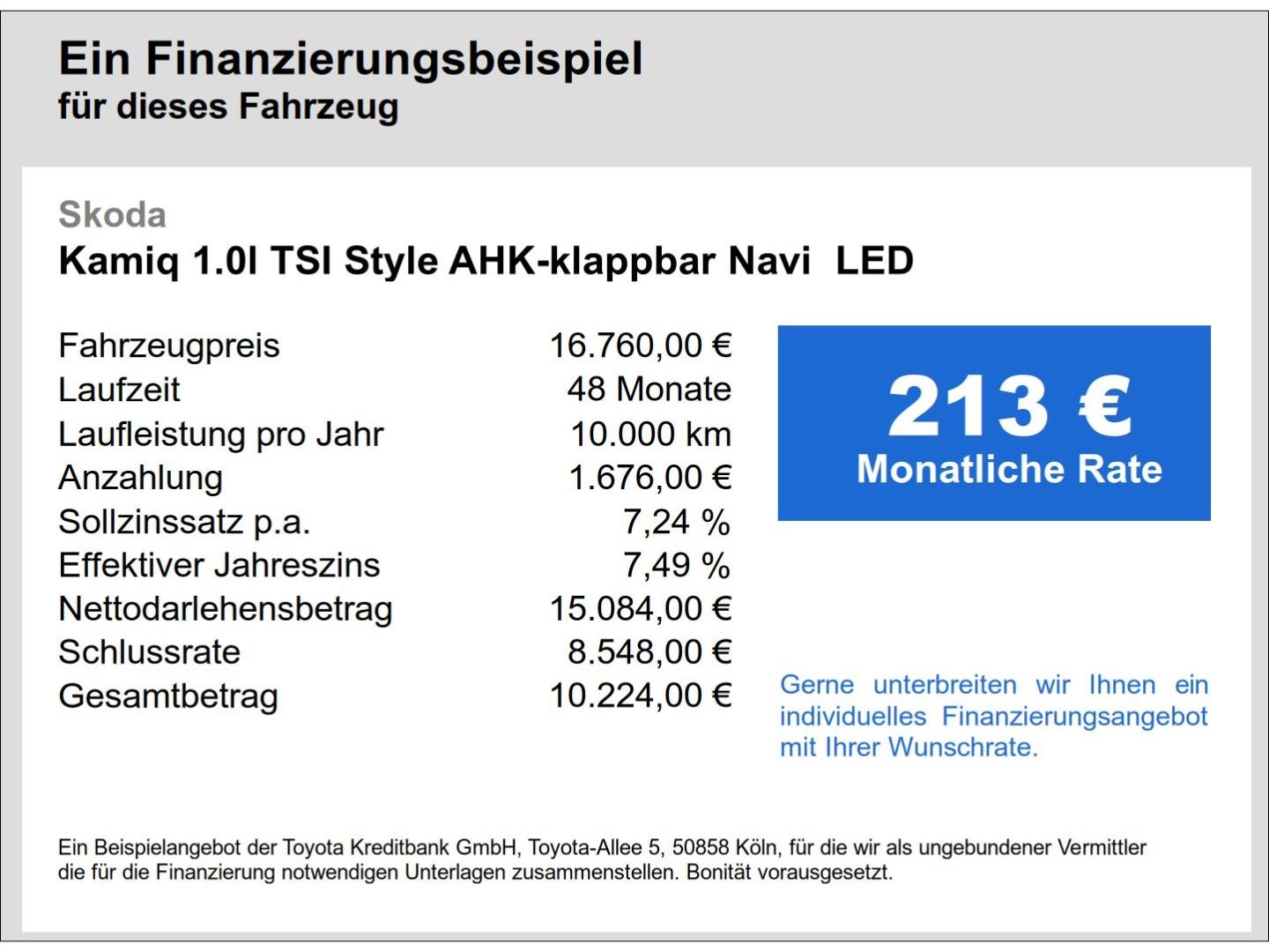 Fahrzeugabbildung SKODA Kamiq 1.0l TSI Style AHK-klappbar Navi  LED