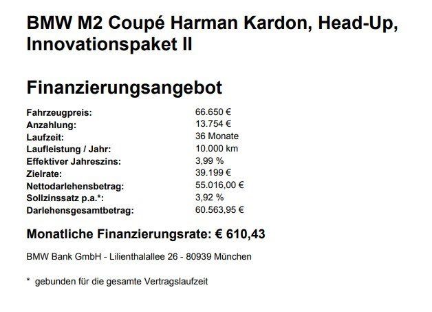 BMW M2 Coupé Harman Kardon Head-Up Innovationspake foto 3