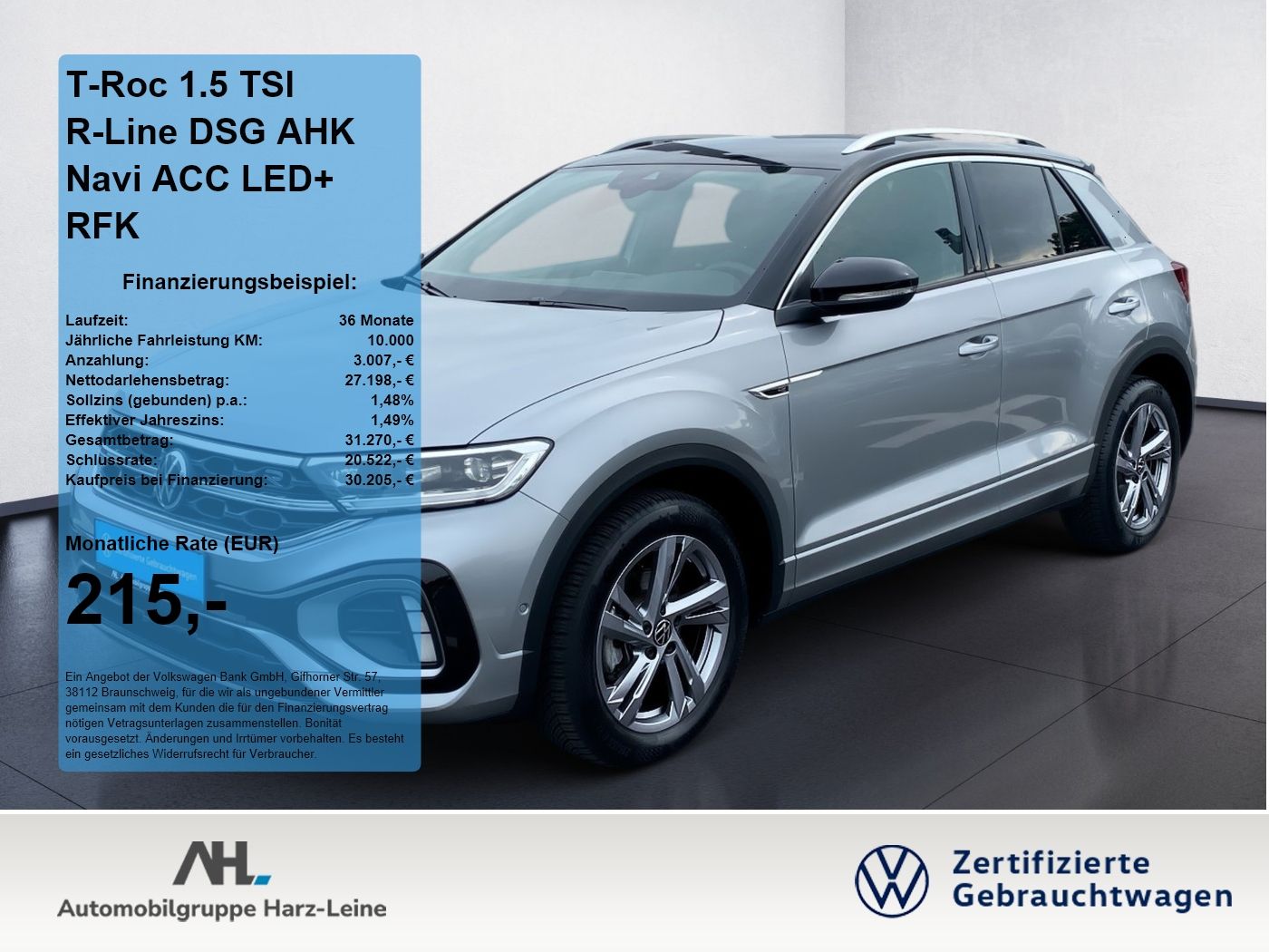 Volkswagen T-Roc 1.5 TSI R-Line DSG AHK Navi ACC LED+ RFK