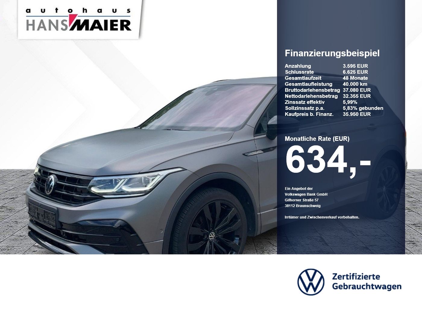 Volkswagen Tiguan R-Line 4M DSG AHK DCC Matrix Leder Pano