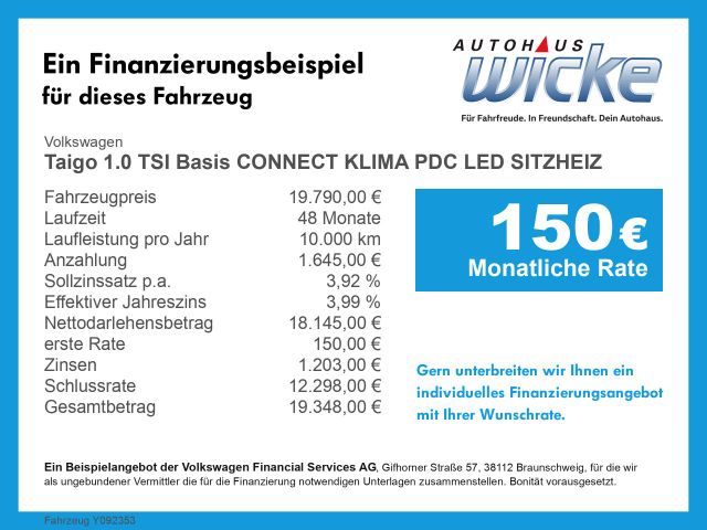 Taigo 1.0 TSI Basis CONNECT KLIMA PDC LED