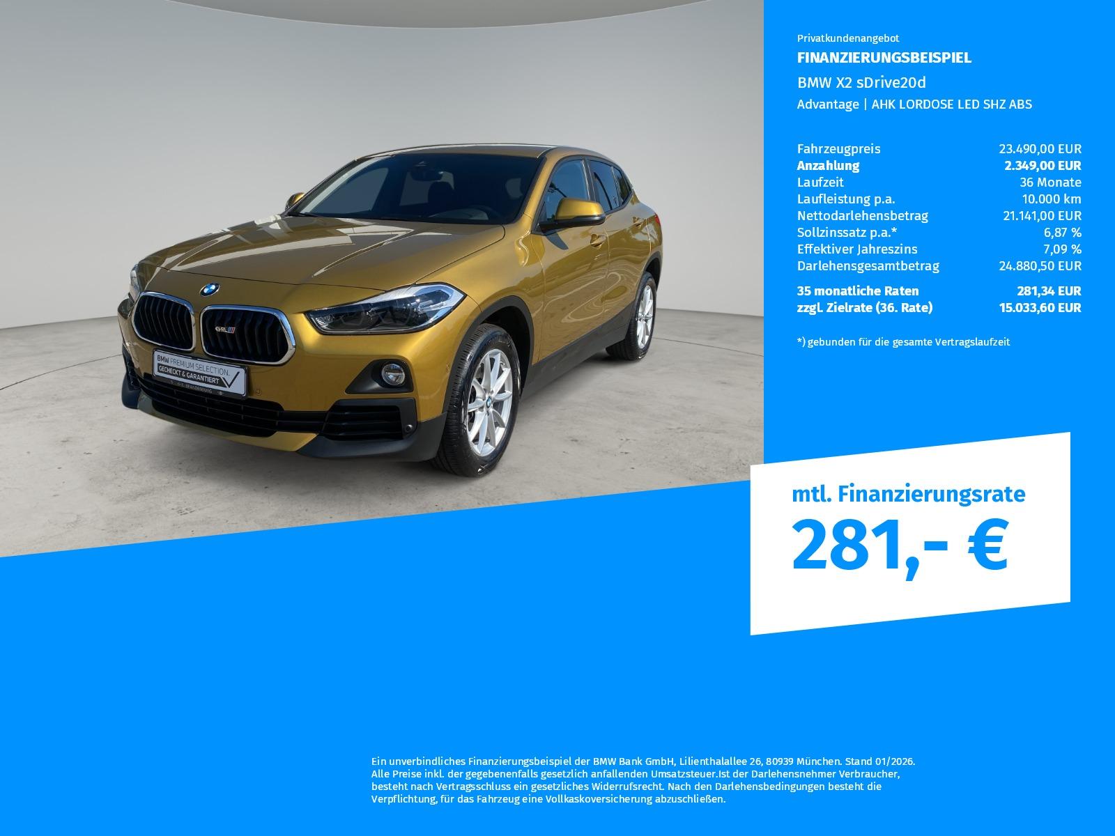 BMW X2 sDrive20d Advantage | AHK LORDOSE LED SHZ ABS