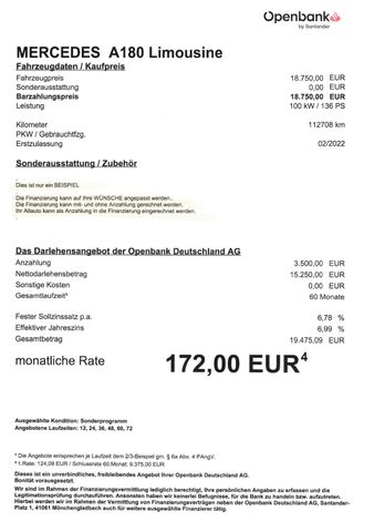 Fahrzeugabbildung Mercedes-Benz A 180 Limousine >NAV/LED/KAM/PDC/SHZ<