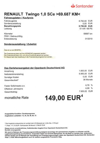 Fahrzeugabbildung Renault Twingo 1,0 Chic >69.687KM/Klima/TEMP<