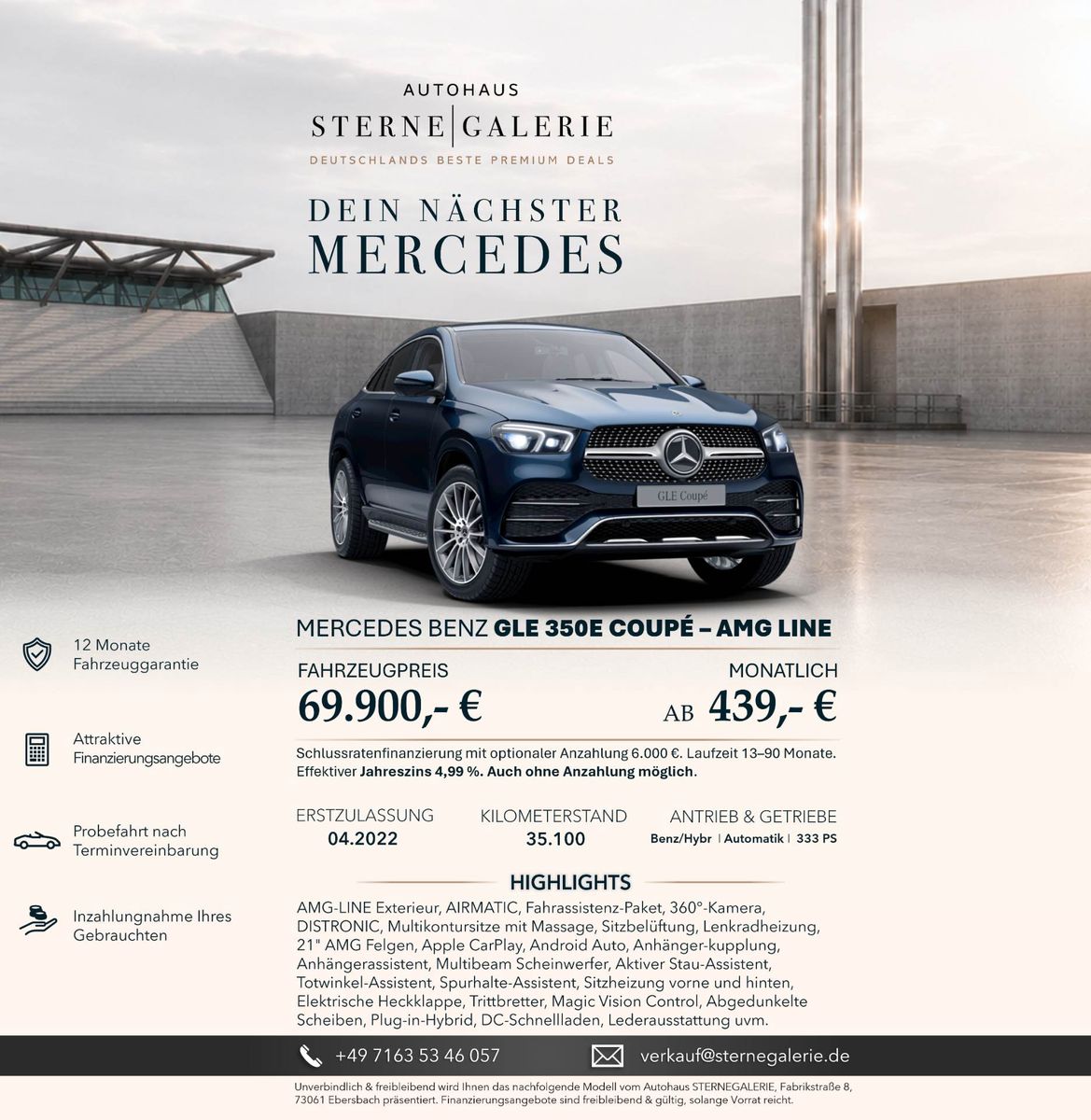 MERCEDES-BENZ GLE 350AMG LINE/360°/MASSAGE/DISTRO/AIRM/AHK/STH