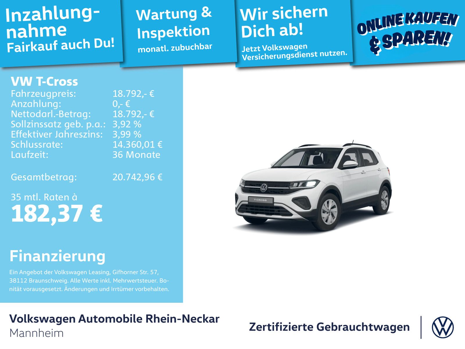 VW T-Cross 1.0 TSI Life GAR 2030 App-Connect PDC LE