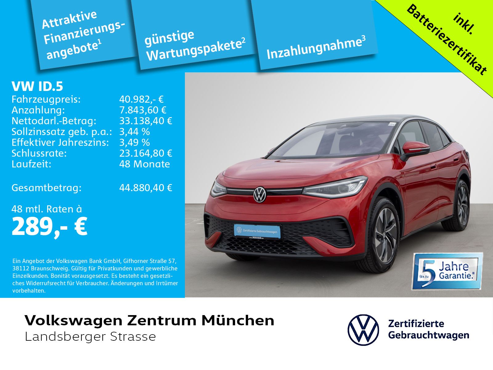 Volkswagen ID.5 Pro 210kW 82kWh WP ACC CCS IQ.Light Navi Re foto 2