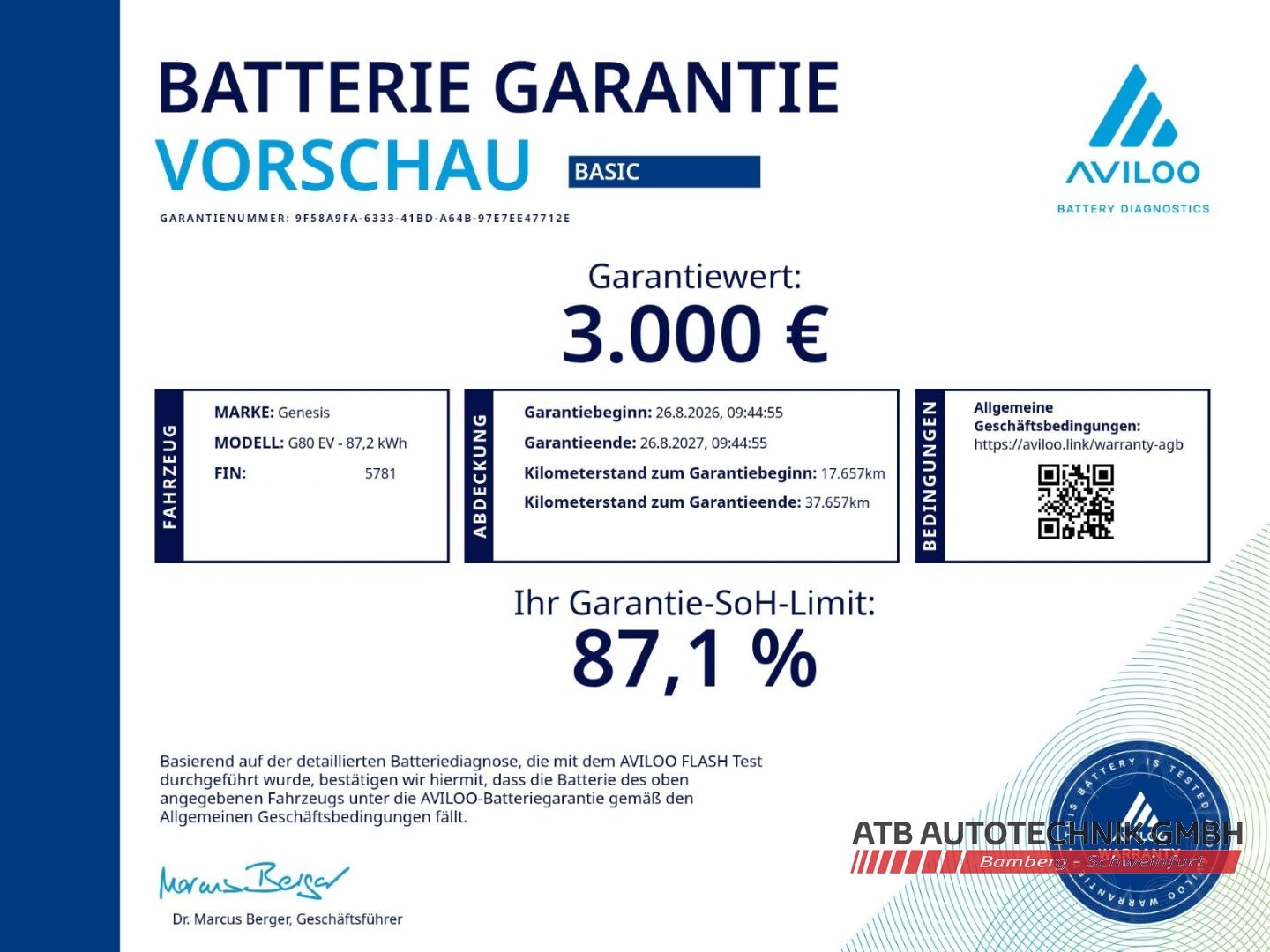 Fahrzeugabbildung Genesis G80 Electrified 4WD Luxury 87,2 kWh 98,1% SOH So