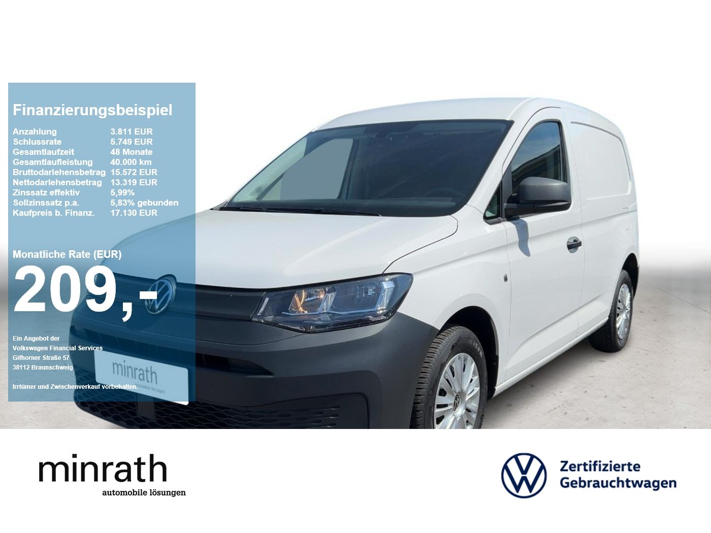 VW Caddy Cargo ecoPROFI 2.0 TDI KLIMA+DAB+NAVI+PDC