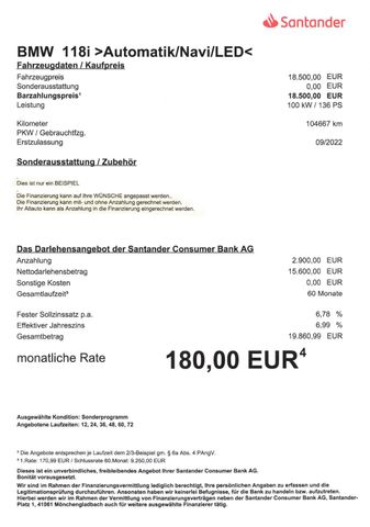 Fahrzeugabbildung BMW 118 i Advantage >AUT/LED/PDC/SHZ<