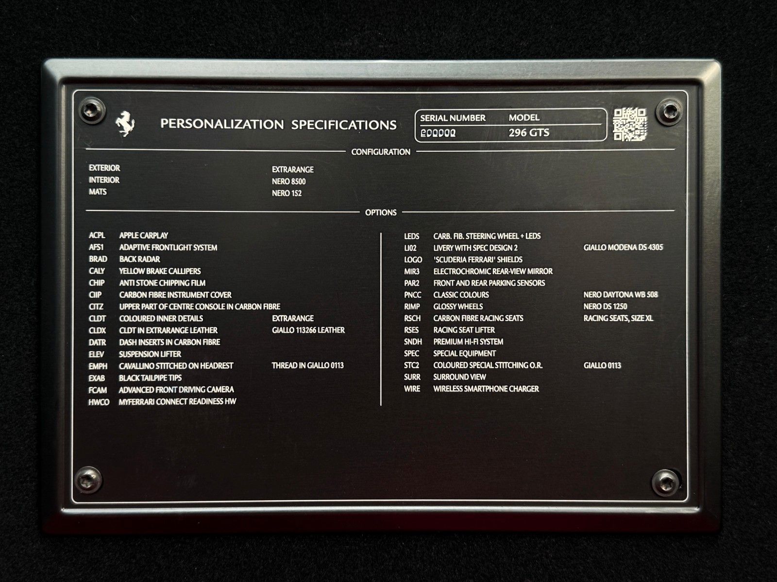 Fahrzeugabbildung Ferrari 296 GTS + Nero Extracampione + Racing Seats