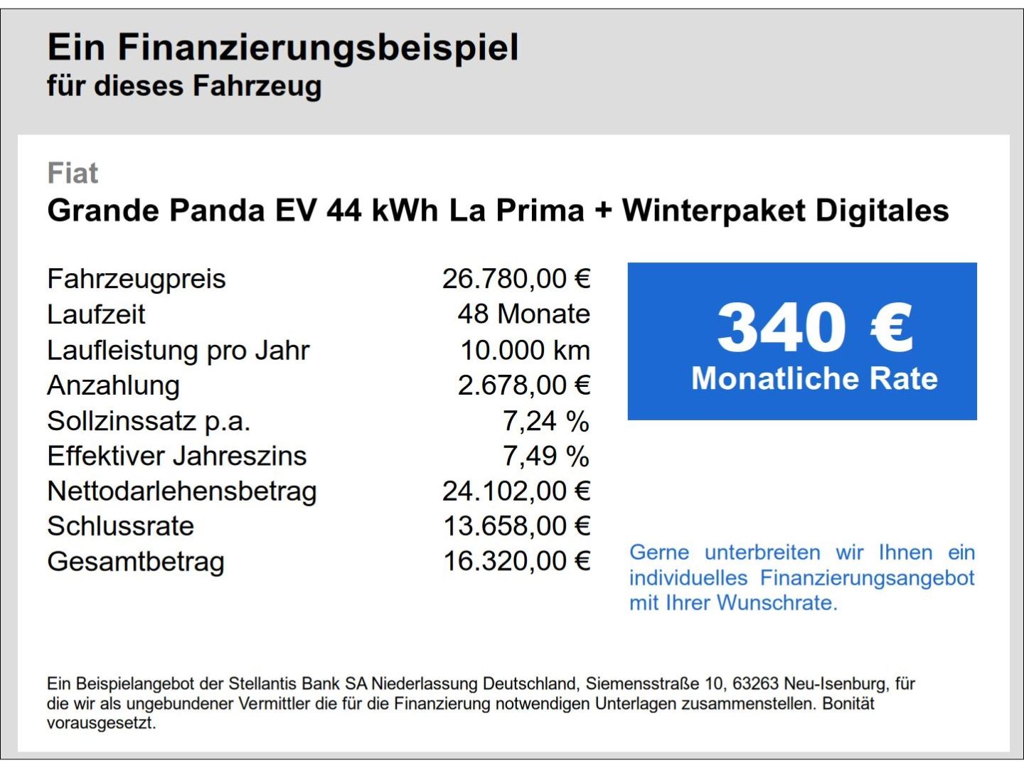 Fahrzeugabbildung Fiat Grande Panda EV 44 kWh La Prima + Winterpaket Di
