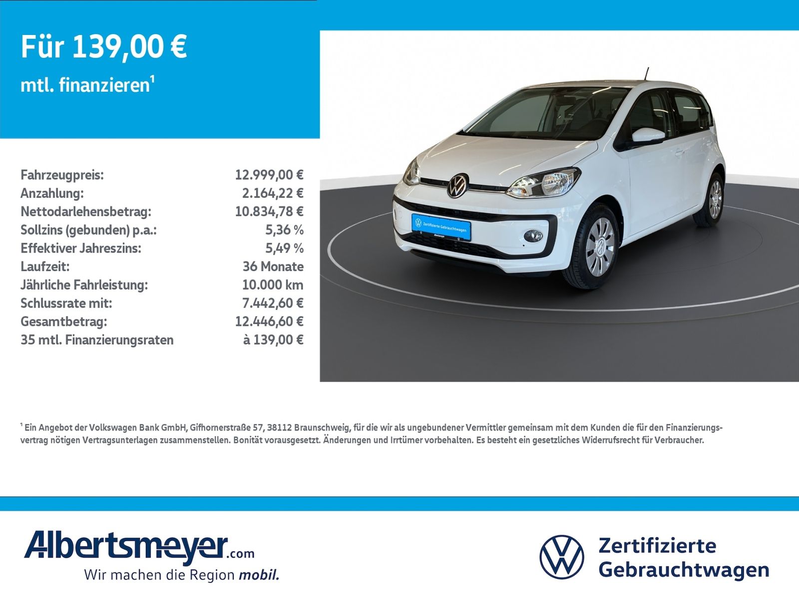 VW up! move up! 1.0 +KLIMA+BLUETOOTH+4-TÜRER+ZV