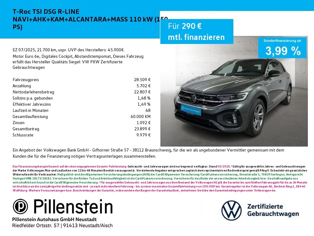 Volkswagen T-Roc TSI DSG R-LINE NAVI+AHK+KAM+ALCANTARA+MASS