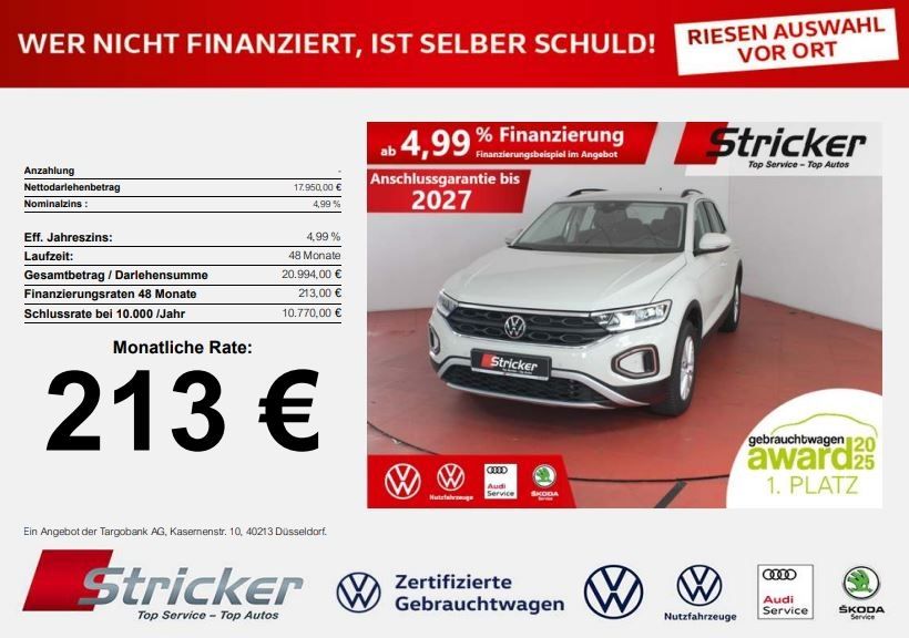 VW T-ROC Life 1.0 TSI 213,-ohne Anzahlung App-Conne