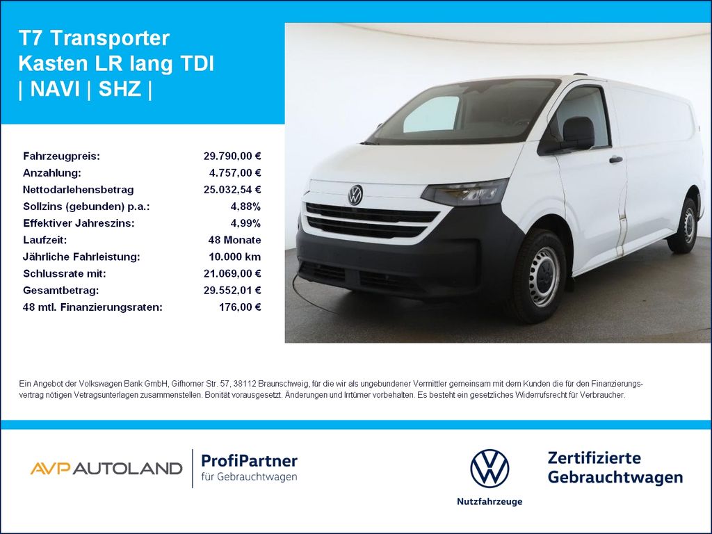 Abbildung Leasingangebot Volkswagen T7 Transporter Kasten LR lang TDI | NAVI | SHZ |