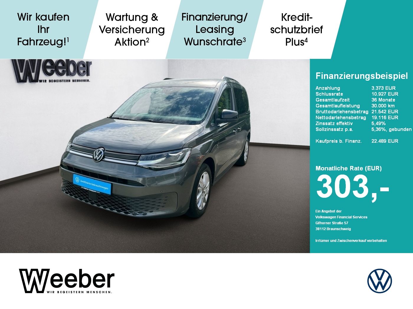VW Caddy Life *PDC*VORB. AHK*LED*NAVI*SHZ*GRA*