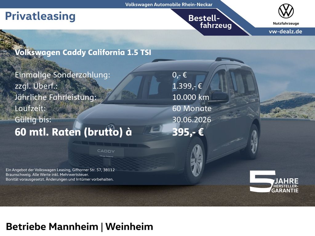 Abbildung Leasingangebot Volkswagen Caddy California 1.5 TSI Bettfunktion DAB