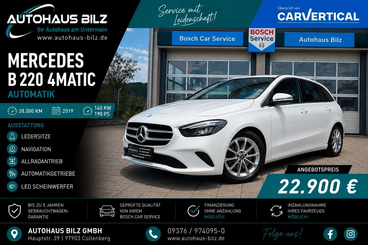 Gebrauchtwagen Mercedes-Benz B B 220 4Matic*28TKM*Automatik*Navi*LED*MBUX in Würzburg