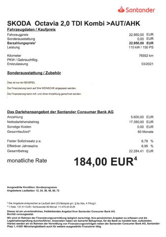Fahrzeugabbildung Skoda Octavia 2,0 TDI DPF Kombi >AUT/AHK/NAVI/LED/SHZ<