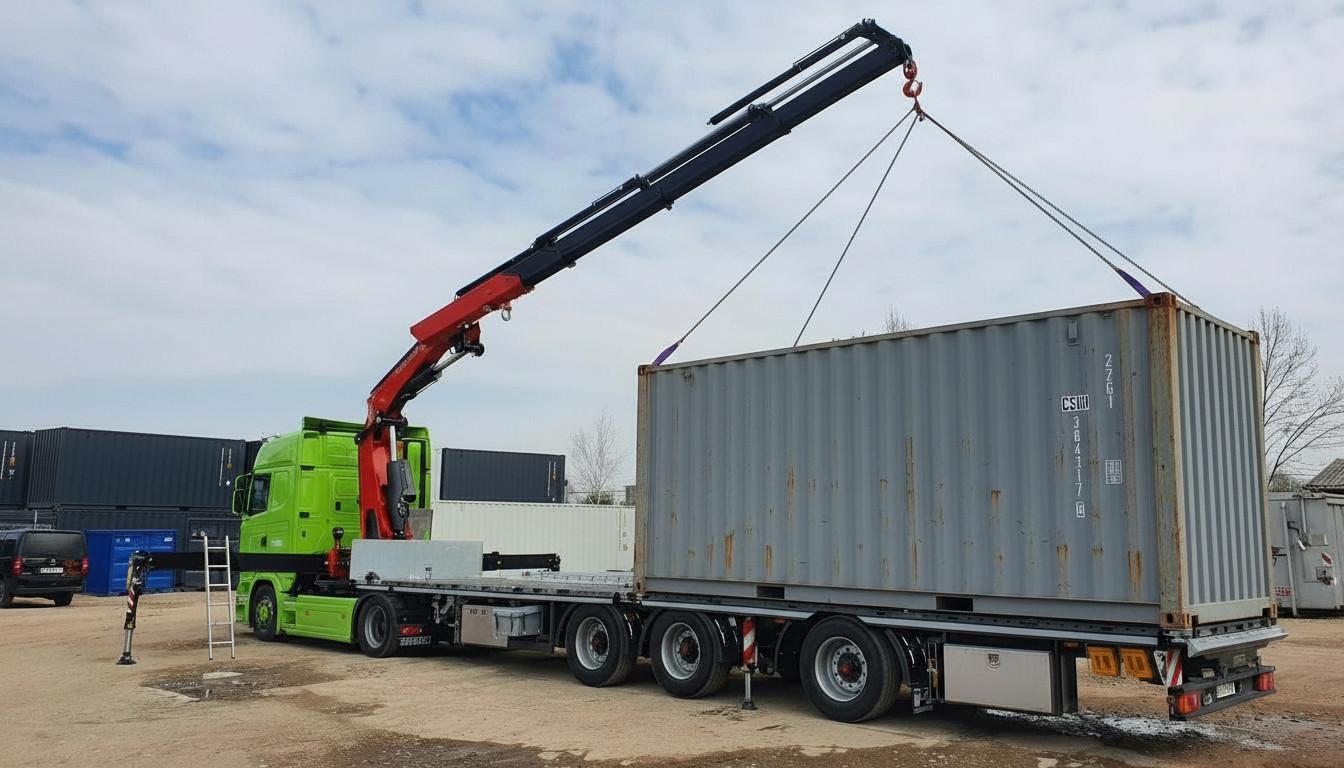 Andere Wiese Plattformauflieger mit Kran Fassi F545