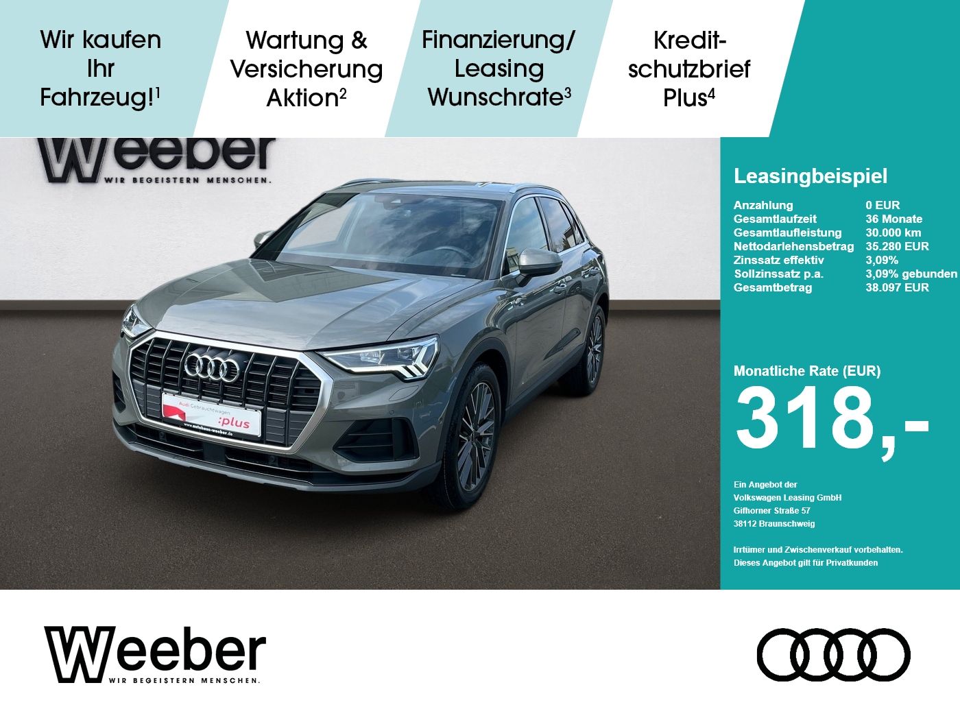 Audi Q3 *AHK*NAVI*LEDER*360°CAM*5J GAR*KESSY*SHZ*