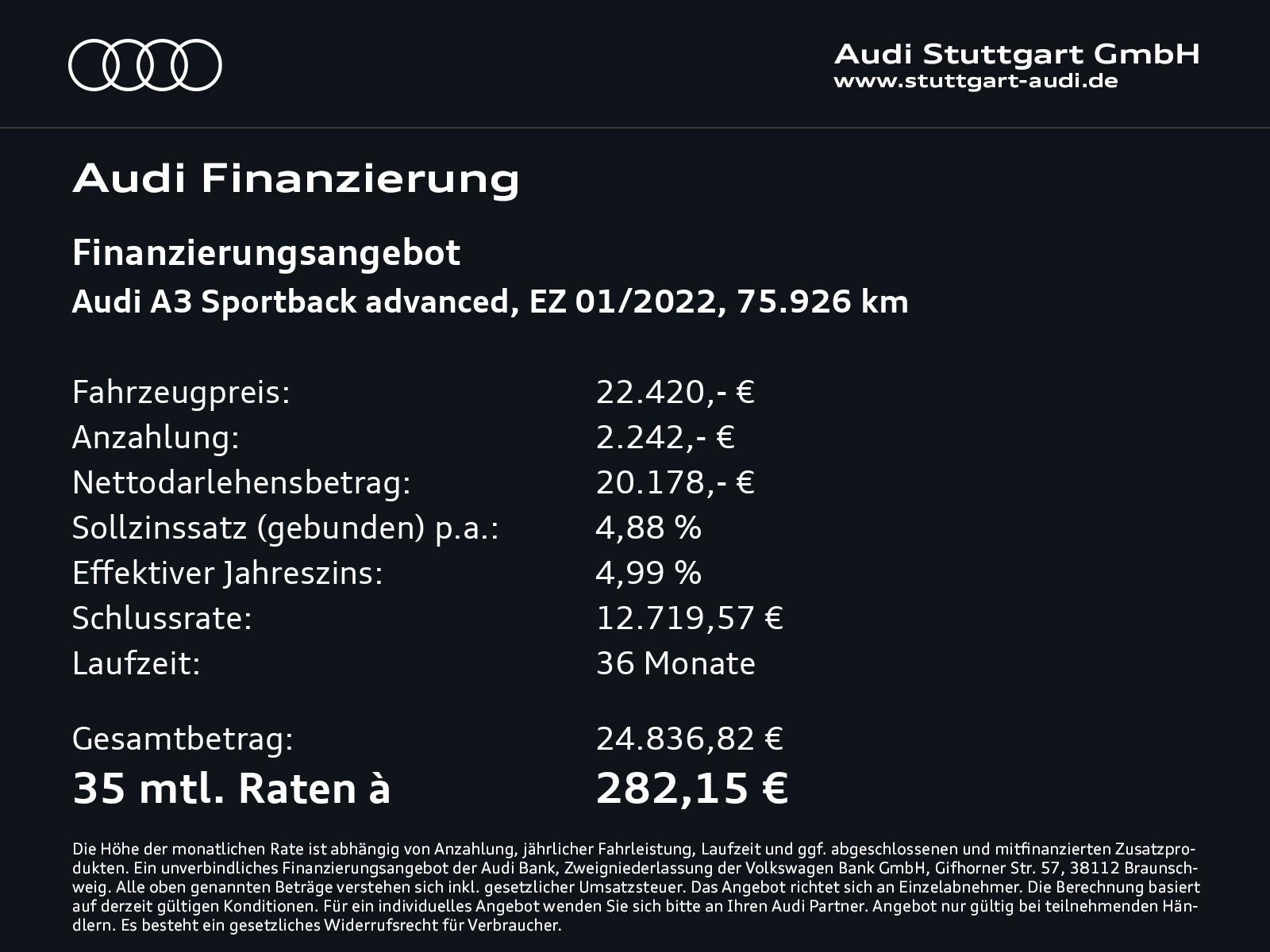 Audi A3 Sportback 35 TDI advanced Standheizung LED