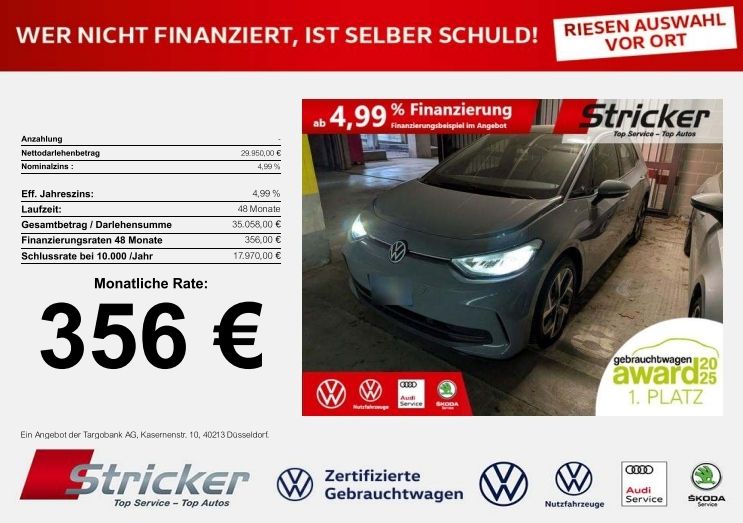 VW ID.3 Pro S 150/77 356,-ohne Anzahlung ACC App-Co