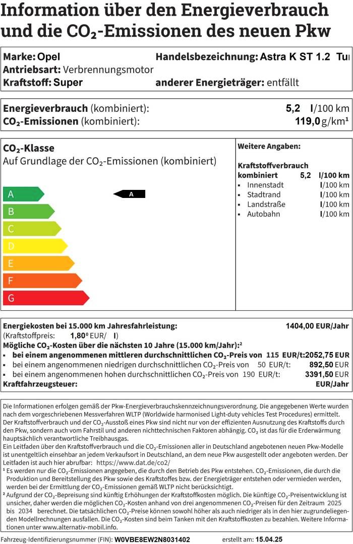 Fahrzeugabbildung Opel Astra K ST 1.2  Turbo Ultimate