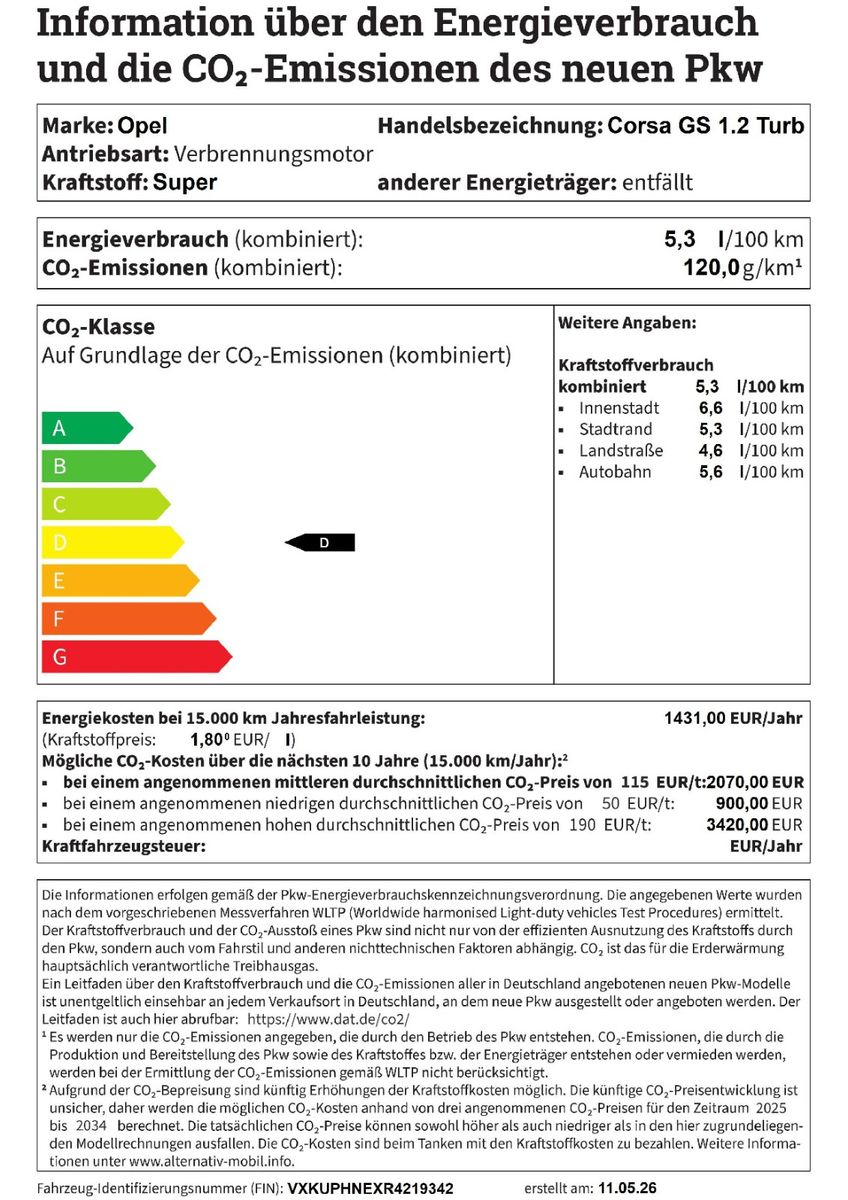Fahrzeugabbildung Opel Corsa F 1.2 Turbo GS+Rückfahrkamera+Sitzheizung