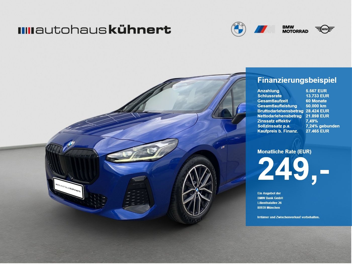BMW 220i Active Tourer M-Sport LED ACC AHK Pano