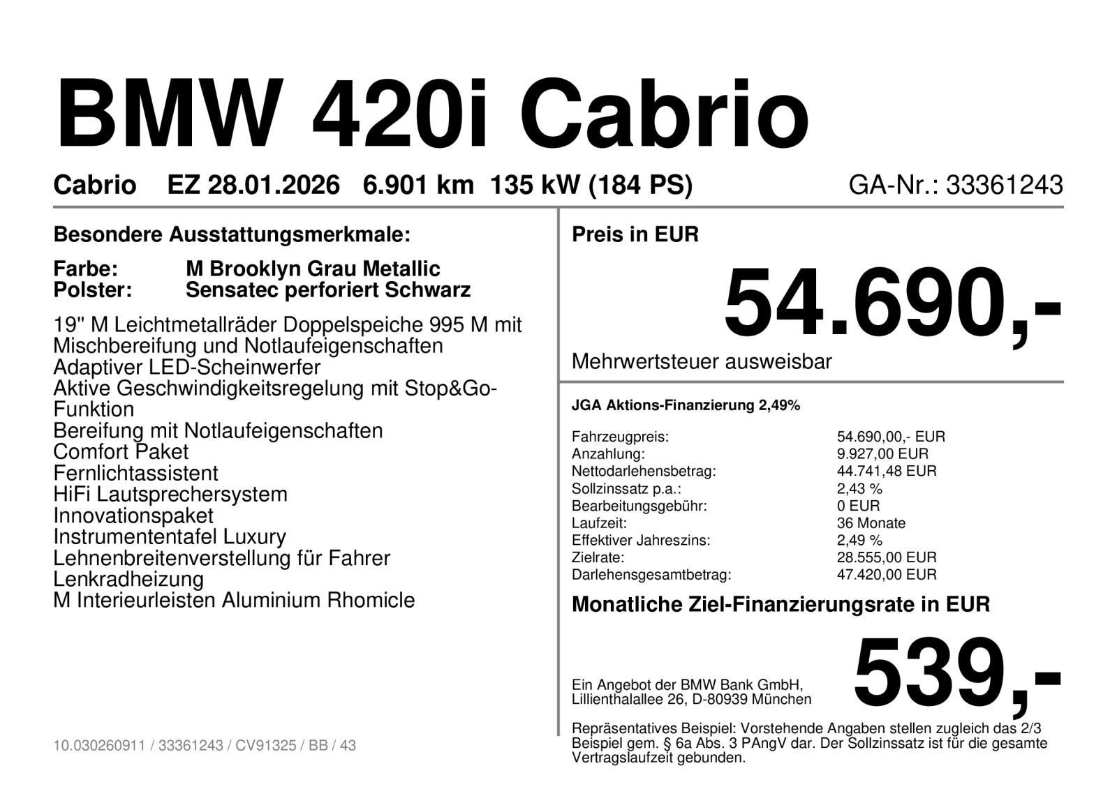 BMW 420i Cabrio M Sportpaket Pro ACC ab 2,49% foto 4