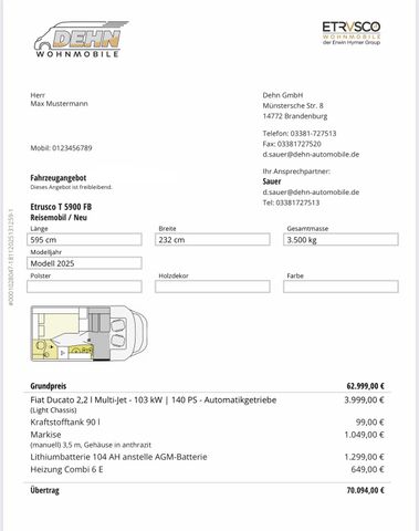 Etrusco T5900 FB 16.393,00 € Sondernachlass!