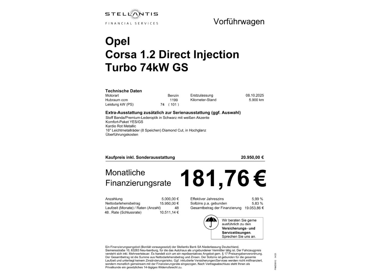 Opel Corsa GS 1.2 T ab 181,--€ Finanz.Rate