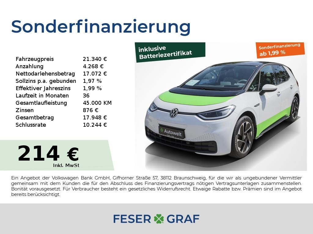 VW ID.3 Pro Tech Alu 18" Matrix Nav Pano RüKa Sitzh