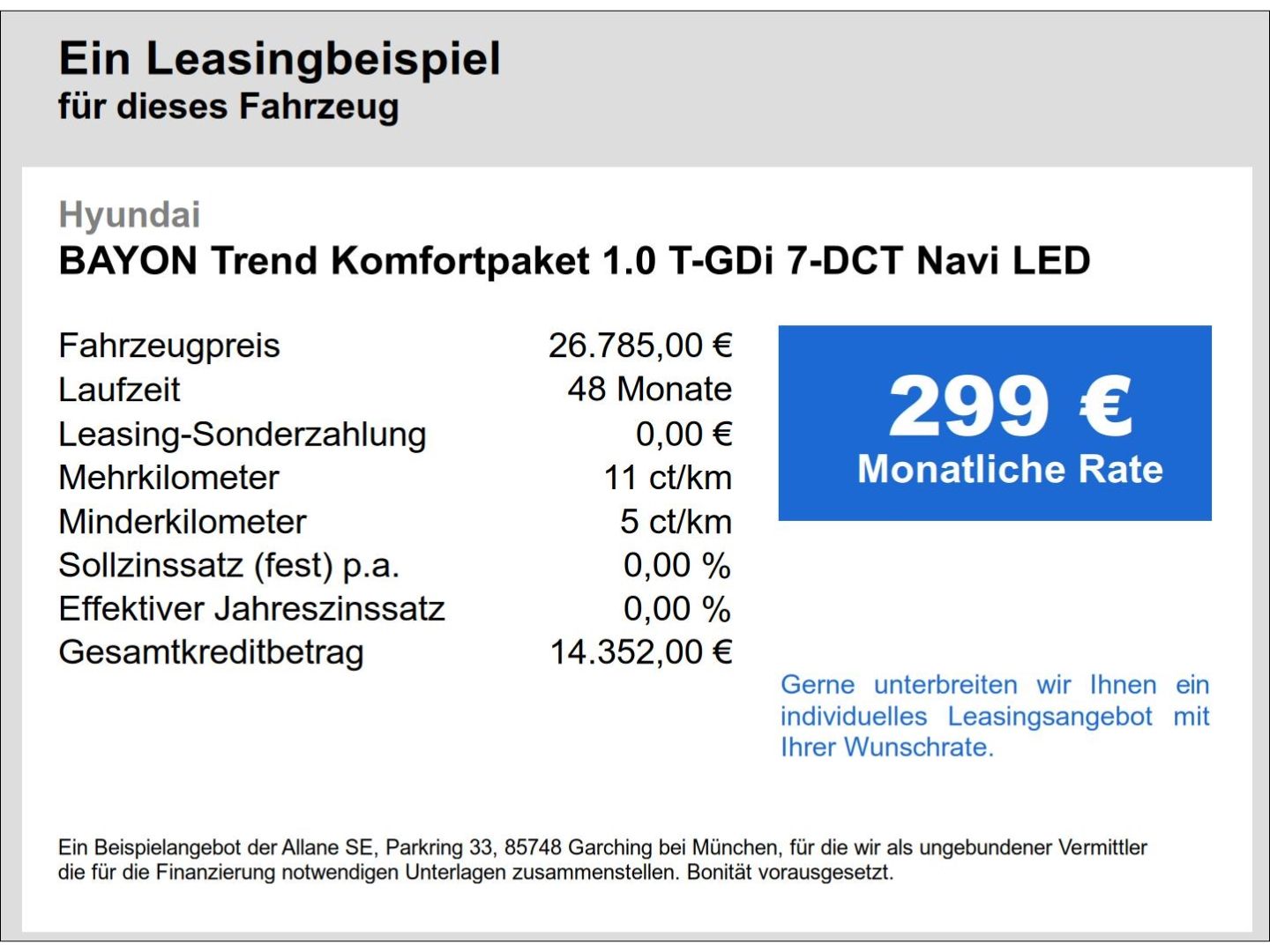 Fahrzeugabbildung Hyundai BAYON Trend Komfortpaket 1.0 T-GDi 7-DCT Navi LE