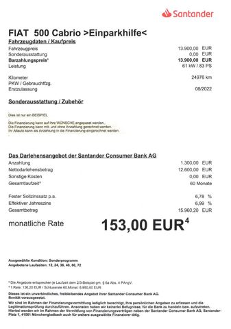 Fahrzeugabbildung Fiat 500C >24.976KM/Teilleder/Einparkhilfe<
