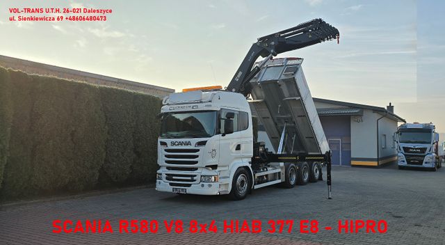 Scania R580 8x4  HIAB 377 E8 HIPRO - 21m + Kipper S1