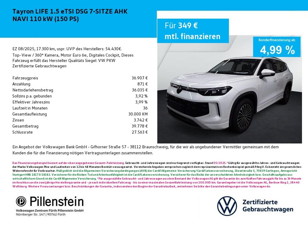 Tayron LIFE 1.5 eTSI DSG 7-SITZE AHK NAVI